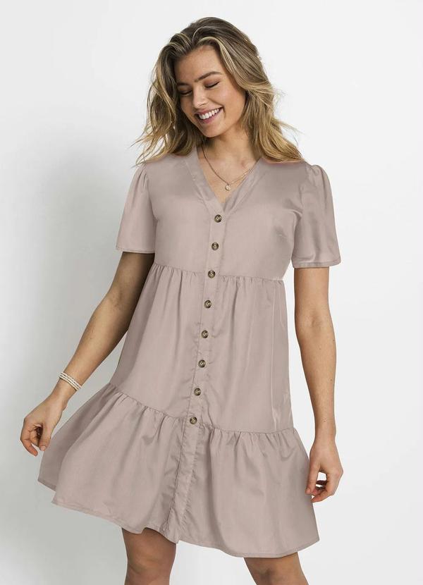 Outlet - Vestido com Botões Manga Curta Rosa 3