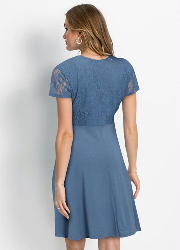 Outlet - Vestido com Renda Manga Curta Azul Claro 9