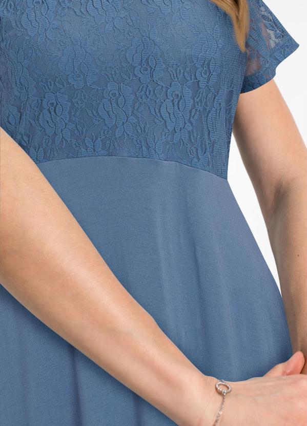 Outlet - Vestido com Renda Manga Curta Azul Claro 7