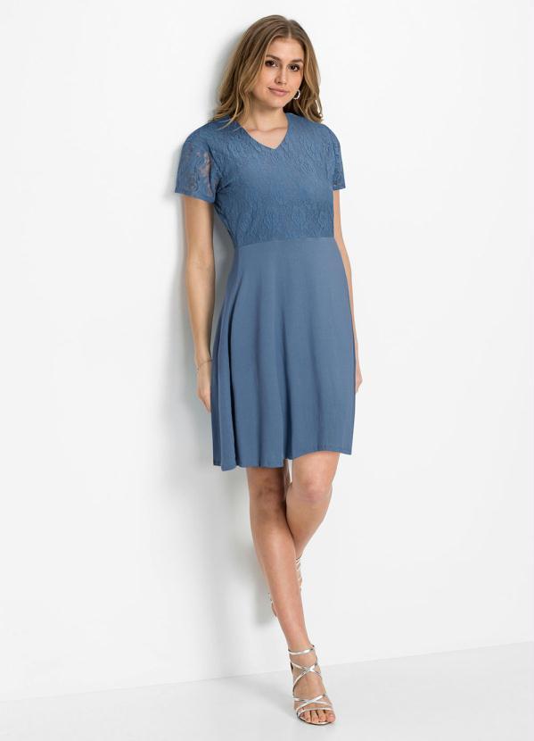 Outlet - Vestido com Renda Manga Curta Azul Claro 6