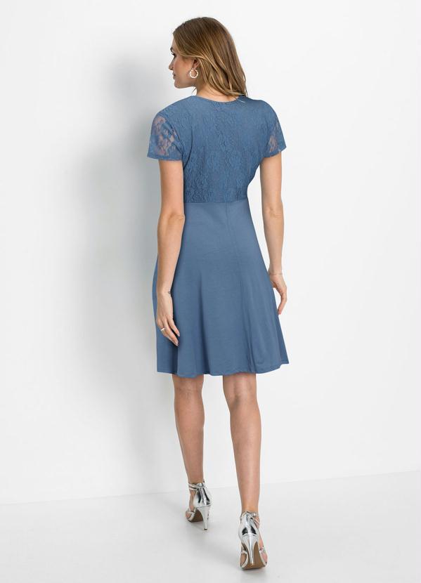 Outlet - Vestido com Renda Manga Curta Azul Claro 5