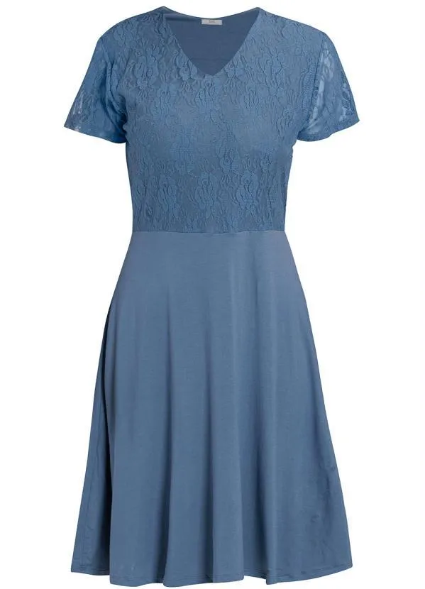Queima Estoque - Vestido com Renda Manga Curta Azul Claro 2