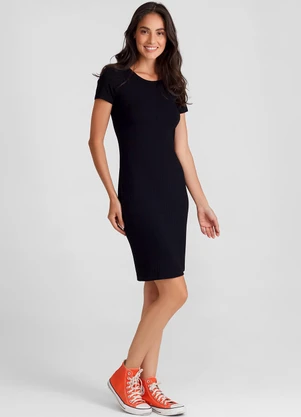 Basicamente - Vestido Curto Canelado Preto - BASICAMENTE