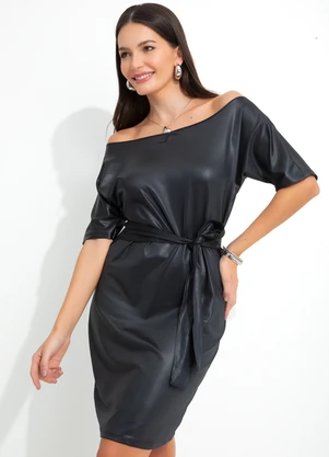 bonprix - Vestido de Cirrê com Amarração Preto - BONPRIX
