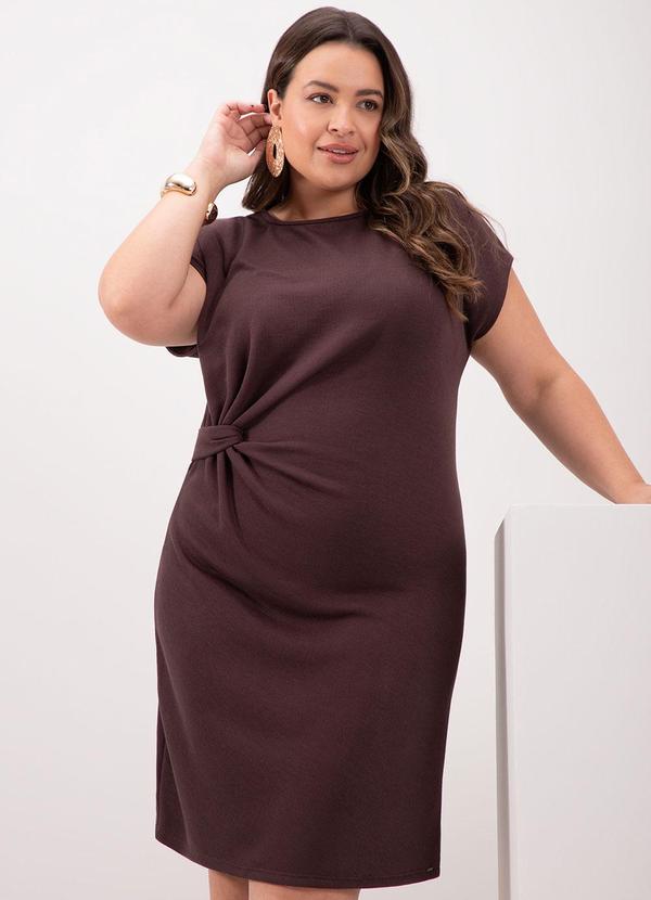 Lunender Mais Mulher - Vestido de Mangas Curtas em Malha Tricô Marrom 3