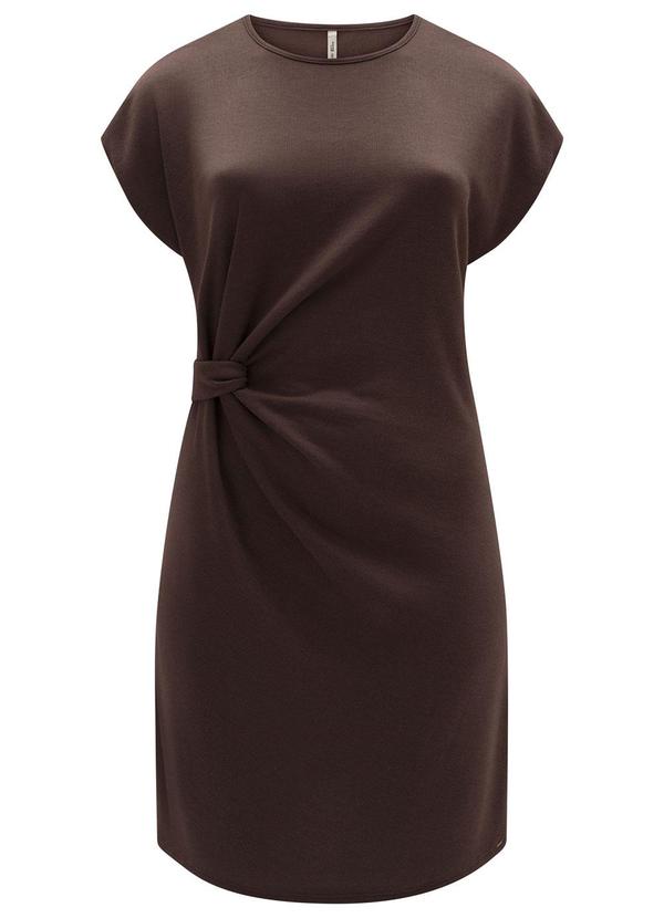 Lunender Mais Mulher - Vestido de Mangas Curtas em Malha Tricô Marrom 4