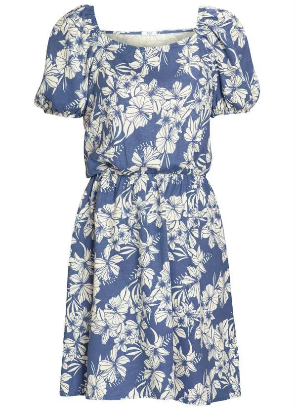 bonprix - Vestido Decote Quadrado Folhagem Azul 6