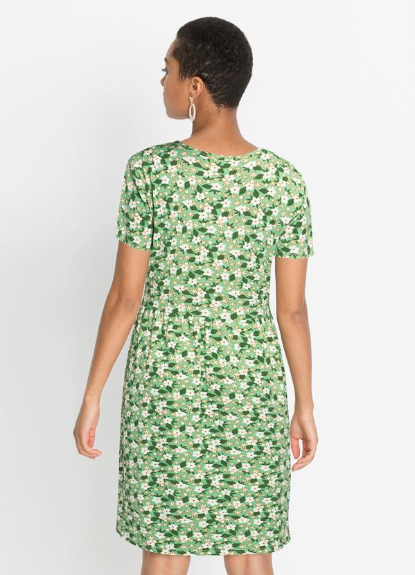 Outlet - Vestido Decote Redondo Floral Verde 2