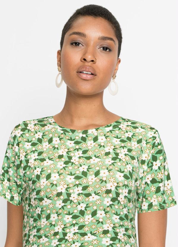 Outlet - Vestido Decote Redondo Floral Verde 3