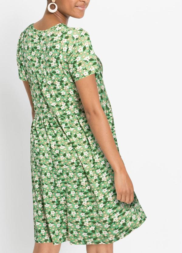 Outlet - Vestido Decote Redondo Floral Verde 4