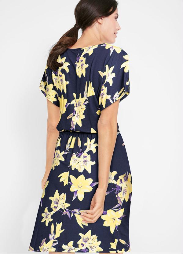 Queima Estoque - Vestido Decote Redondo Manga Curta Floral Azul 3