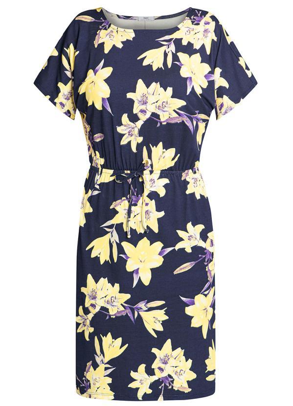 Queima Estoque - Vestido Decote Redondo Manga Curta Floral Azul 2