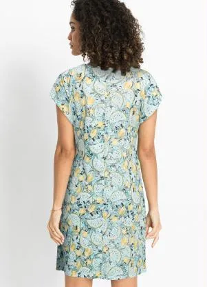 bonprix - Vestido Decote V Manga Curta Amarelo e Azul - BONPRIX