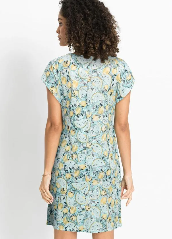 bonprix - Vestido Decote V Manga Curta Amarelo e Azul 2