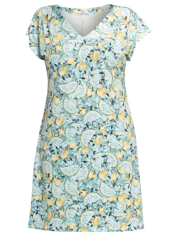 bonprix - Vestido Decote V Manga Curta Amarelo e Azul 5