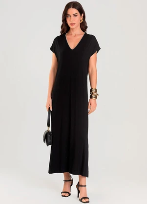 Dianna - Vestido Feminino Decote V Super Midi Preto - DIANNA