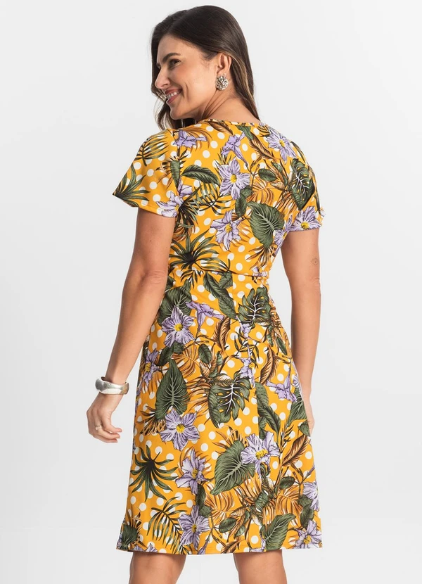 Select - Vestido Feminino Evasê Estampado Amarelo 2