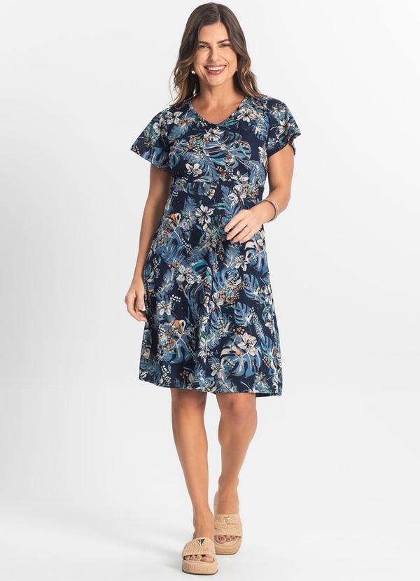 Select - Vestido Feminino Evasê Estampado Azul 3