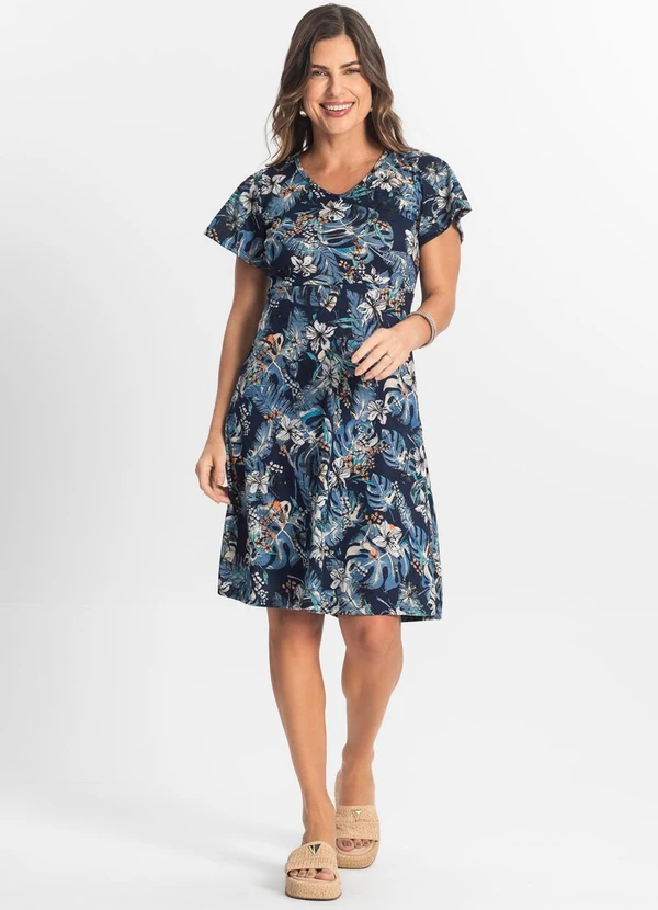 Select - Vestido Feminino Evasê Estampado Azul 3