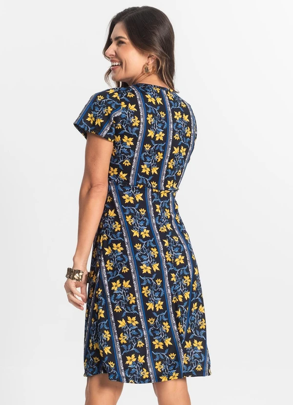 Select - Vestido Feminino Evasê Estampado Azul 2