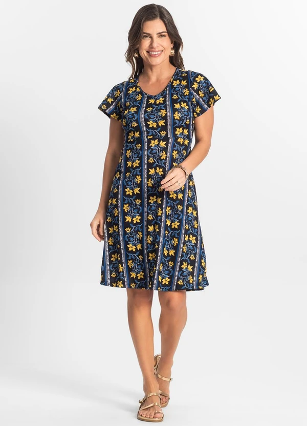 Select - Vestido Feminino Evasê Estampado Azul 3