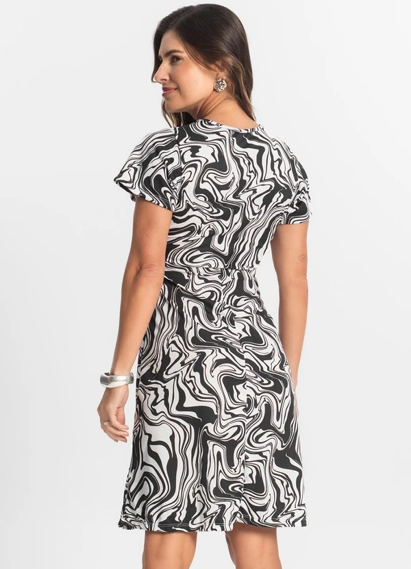 Select - Vestido Feminino Evasê Estampado Preto 2