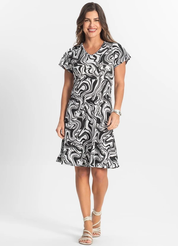 Select - Vestido Feminino Evasê Estampado Preto 3