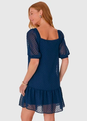 Malwee - Vestido Feminino Manga Bufante em Crepe Azul - MALWEE