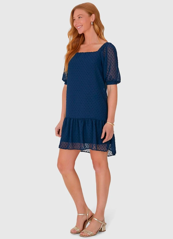 Malwee - Vestido Feminino Manga Bufante em Crepe Azul 3