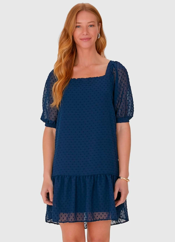 Malwee - Vestido Feminino Manga Bufante em Crepe Azul 4