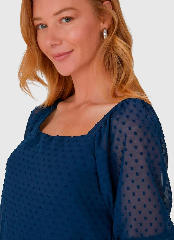 Malwee - Vestido Feminino Manga Bufante em Crepe Azul 5