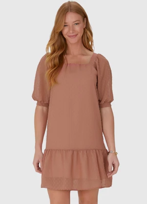 Malwee - Vestido Feminino Manga Bufante em Crepe Marrom - MALWEE