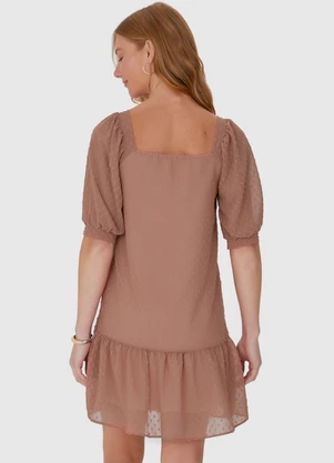 Malwee - Vestido Feminino Manga Bufante em Crepe Marrom - MALWEE