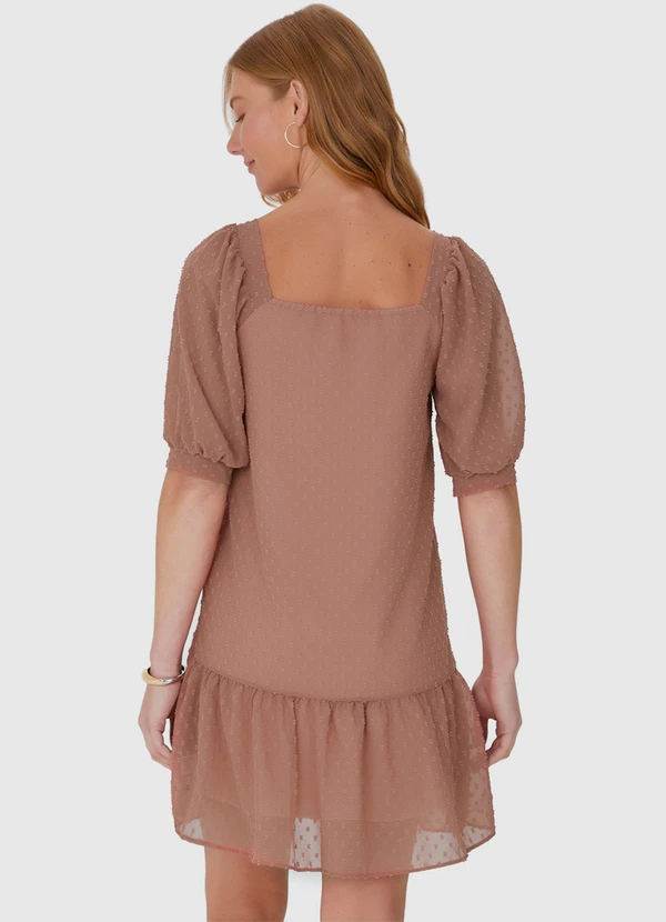 Malwee - Vestido Feminino Manga Bufante em Crepe Marrom 2