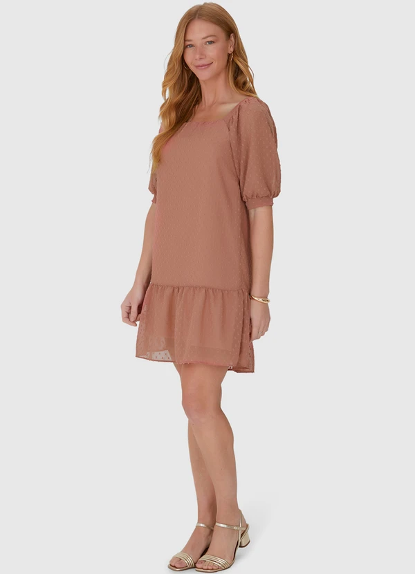 Malwee - Vestido Feminino Manga Bufante em Crepe Marrom 3