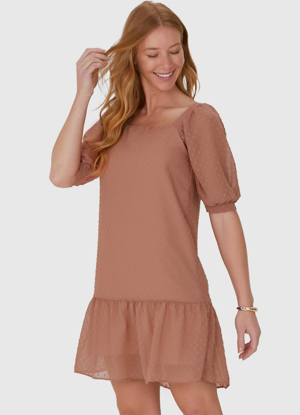 Malwee - Vestido Feminino Manga Bufante em Crepe Marrom 4