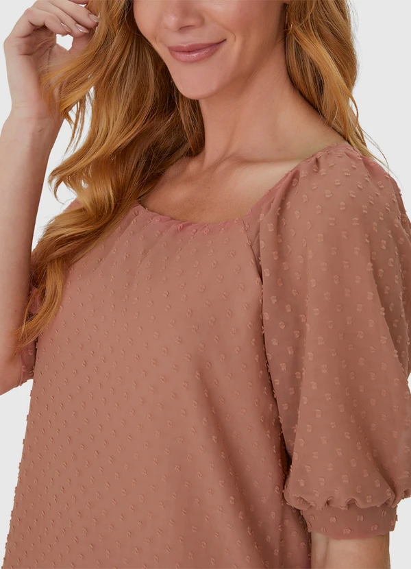 Malwee - Vestido Feminino Manga Bufante em Crepe Marrom 5