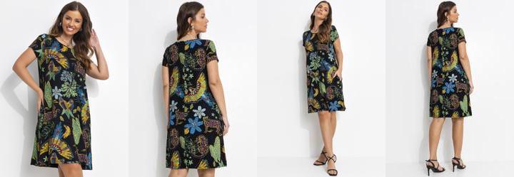 Vestido Floresta Preta em Malha de Viscose