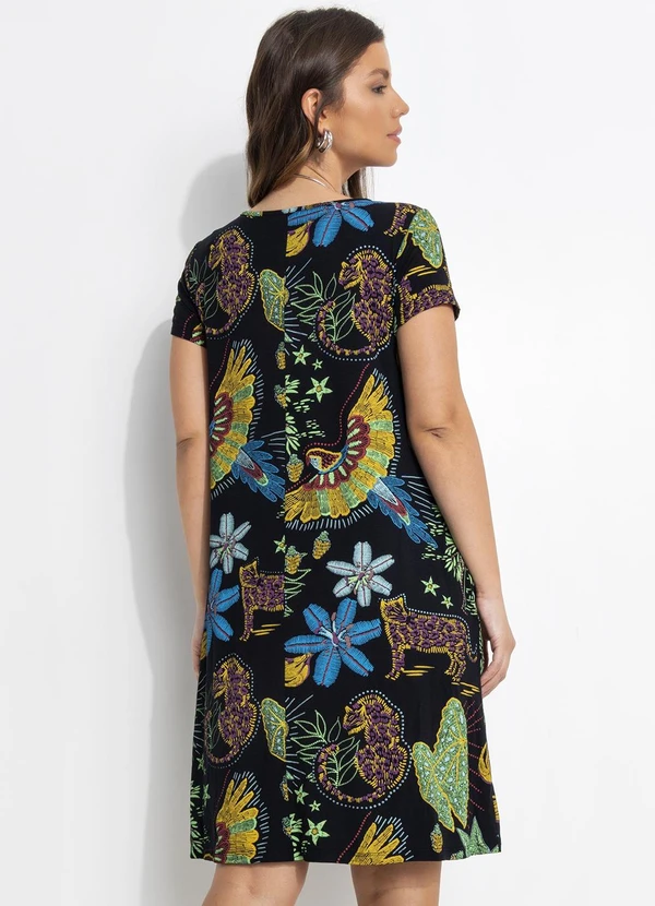 Quintess - Vestido Floresta Preta em Malha de Viscose 2