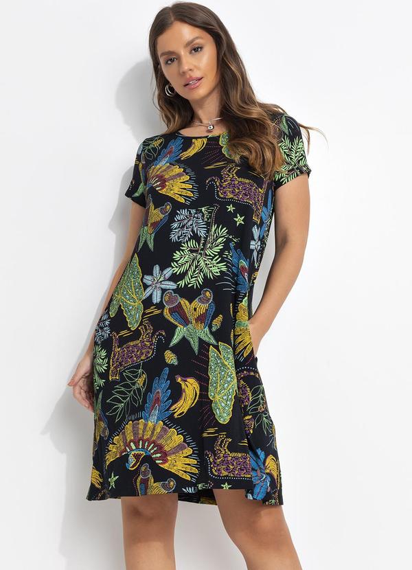 Quintess - Vestido Floresta Preta em Malha de Viscose 2