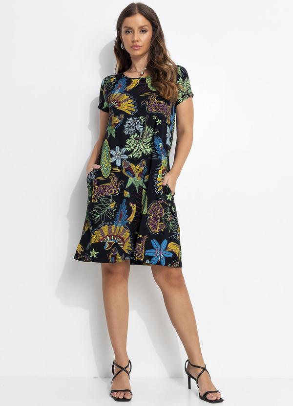 Quintess - Vestido Floresta Preta em Malha de Viscose 1