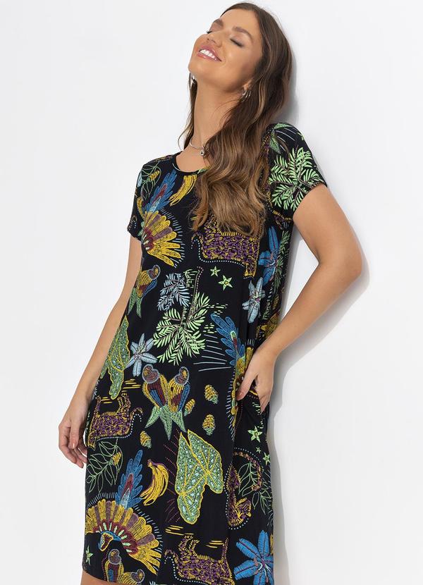 Quintess - Vestido Floresta Preta em Malha de Viscose 7