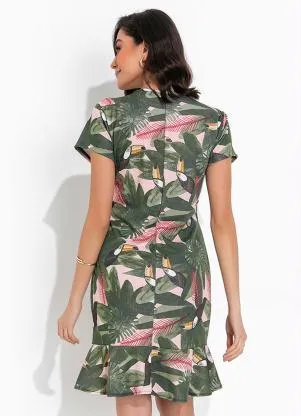 Rosalie - Vestido Folhagem Verde  com Babado - ROSALIE