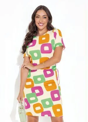 Rovitex - Vestido Geométrico Colorido em Molecotton - ROVITEX