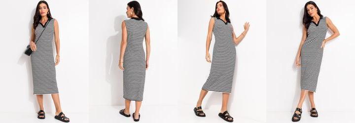 Vestido Listrado Preto e Branco em Meia Malha Vestido Listrado Preto e Branco em Meia Malha