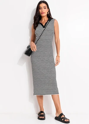 Looks Vestido Esportivo Preto E Branco Quintess Vestido Listrado - Main Image