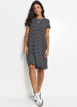 Quintess - Vestido Listrado Preto e Branco - QUINTESS