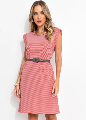 Bimini - Vestido Listrado Vermelho em Meia Malha Listrada - BIMINI