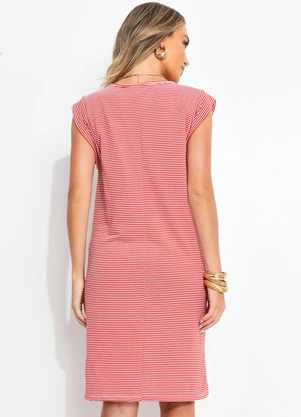 Bimini - Vestido Listrado Vermelho em Meia Malha Listrada - BIMINI