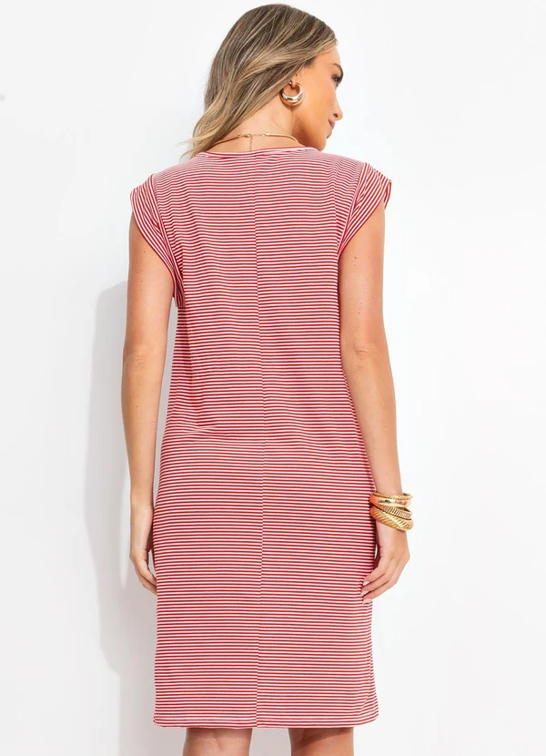 Bimini - Vestido Listrado Vermelho em Meia Malha Listrada 2